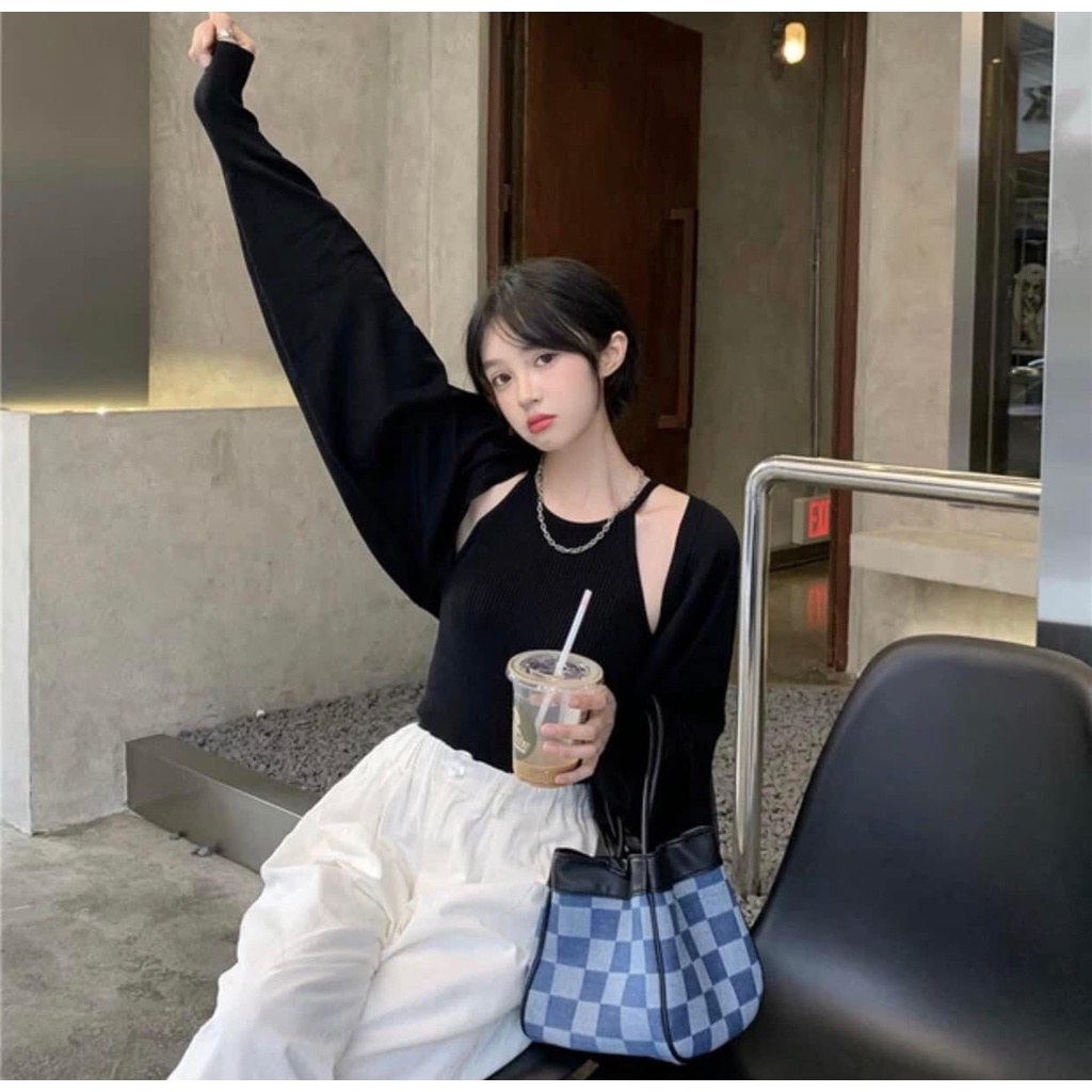 ◄SET 2 MÓN HOT TREND, áo croptop mix khoác tay phồng màu trắng freesize sexy phong cách Hàn Quốc | BigBuy360 - bigbuy360.vn