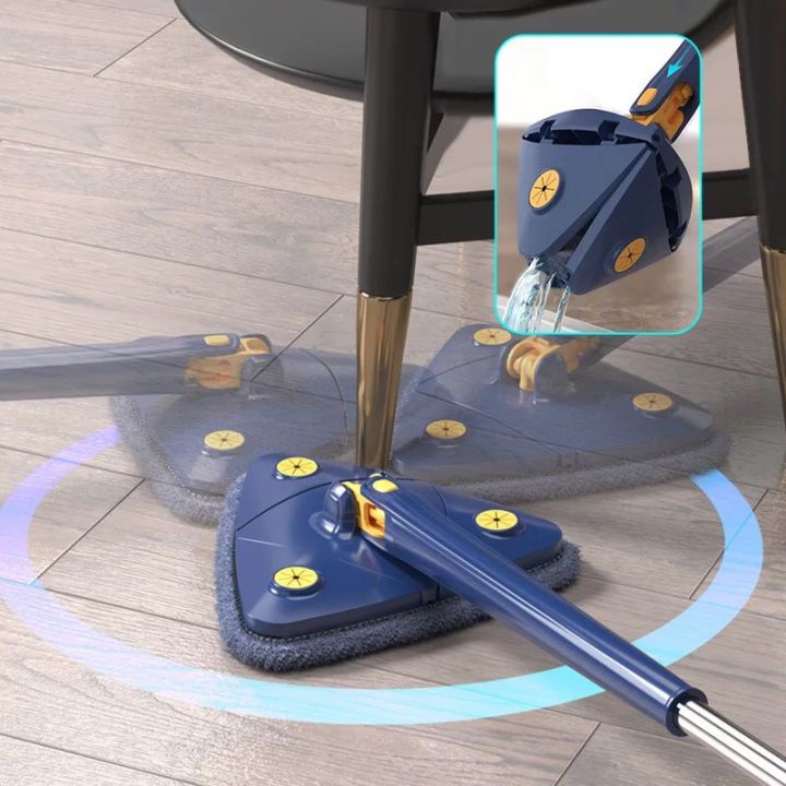Chổi lau nhà đa năng hình tam giác, chổi lau kính xoay 360 độ với cán chổi bằng Inox không gỉ, giẻ lau thay thế dễ dàng