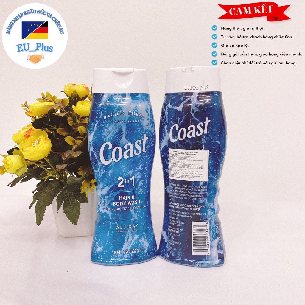 Tắm gội Coast 2in1 COAST HAIR &amp; BODY WASH 532ml - Mỹ
