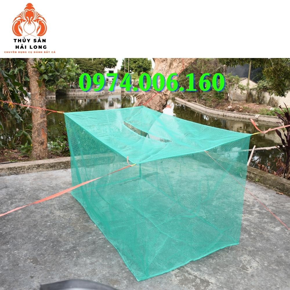 Tráng - vèo lưới nuôi cá, ếch, lươn... có nắp đậy chống nhảy sợi cước xanh ô mắt 3.5ly không xô dạt mắt lưới