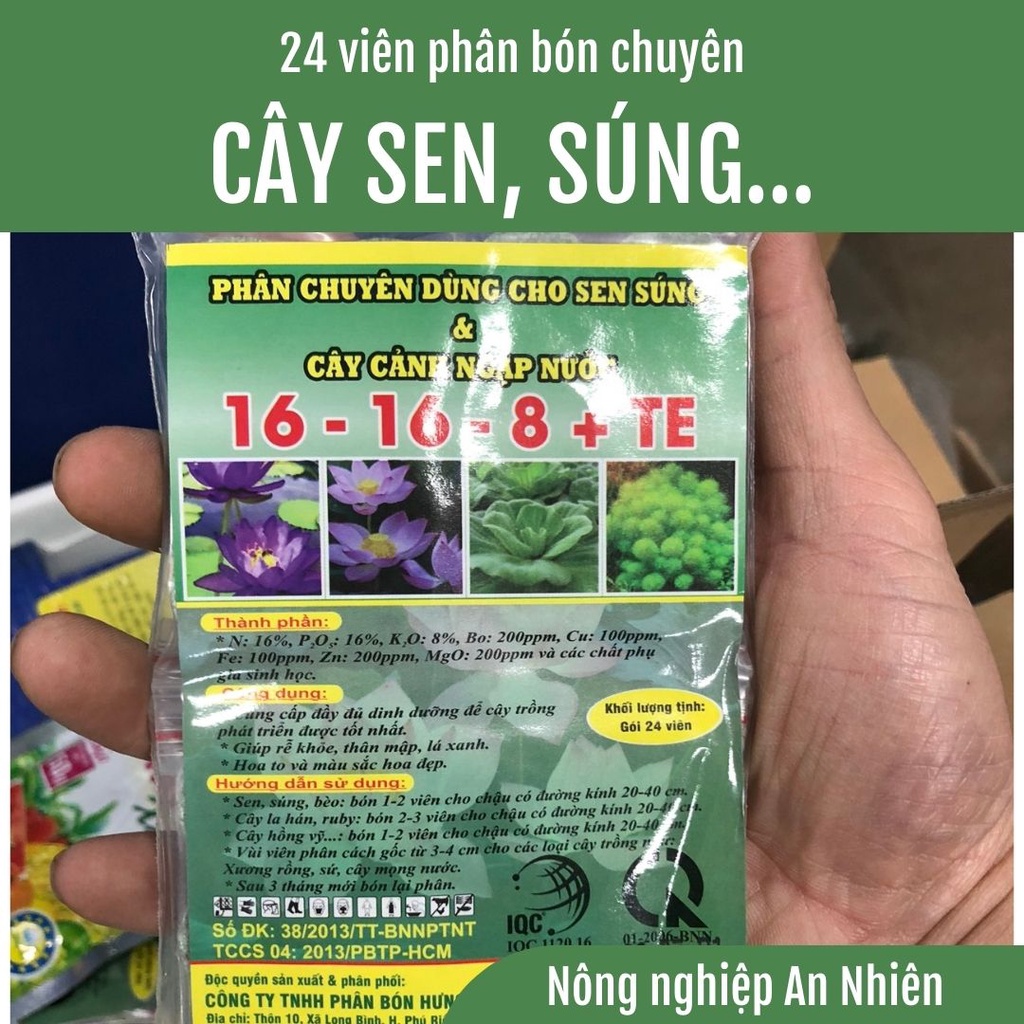 Phân Bón Chuyên Dùng Cho Sen, Súng, Cây Ngập Nước, Phân tan chậm, Phân viên nén 24 viên