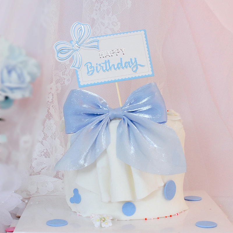 Phụ Kiện Trang Trí Bánh Kem Sinh Nhật Hình Vuông Đính Nơ Bằng Lụa Nhiều Màu Sắc