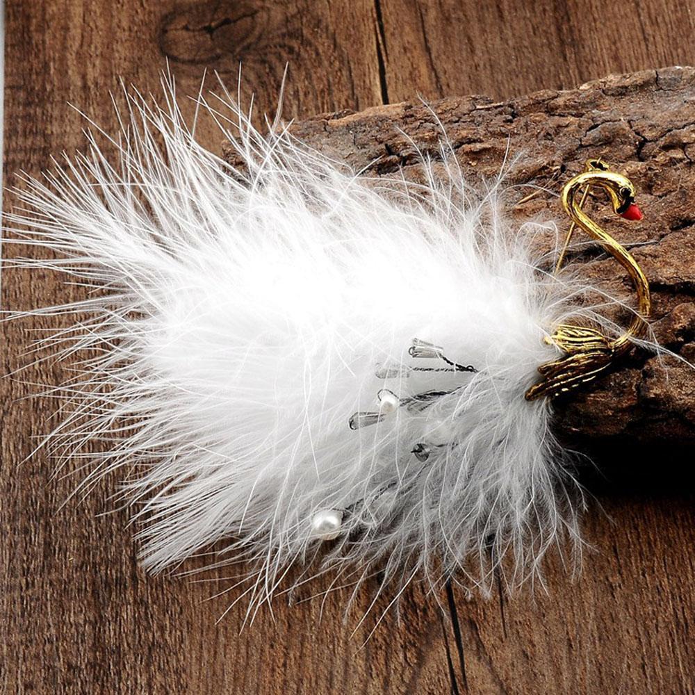 Ghim Cài Áo Hình Chim Thiên Nga Phối Lông Vũ Thời Trang Dự Tiệc Cho Nữ