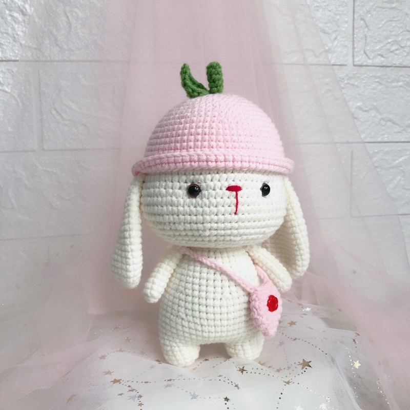 Con Thỏ Tai Dài Nhồi Bông Bằng Len Dễ Thương Cho Bé - Thú Bông Handmade Đan Móc Thủ Công Bằng Tay