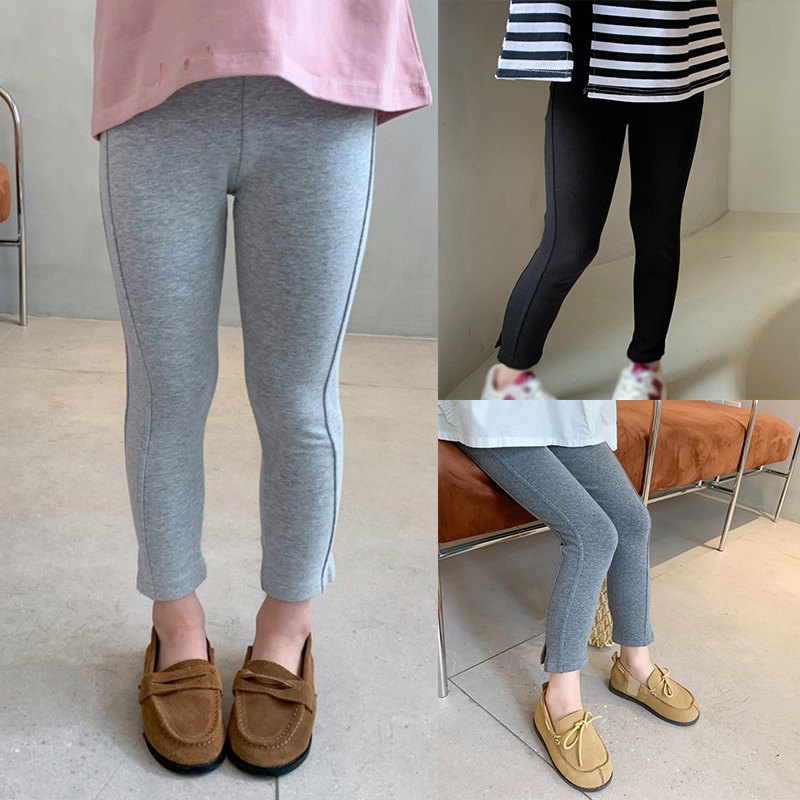 Quần Legging Vải Cotton Dáng Ôm Xẻ Tà Thời Trang Xuân Thu Cho Bé Gái