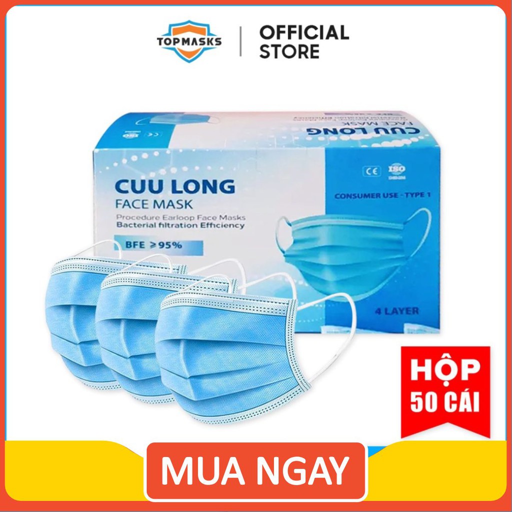 Khẩu trang y tế 4 lớp | Khẩu trang kháng khuẩn CỬU LONG , hàng chính hãng bộ y tế khuyên dùng ( hộp 50 cái) KT Y TẾ