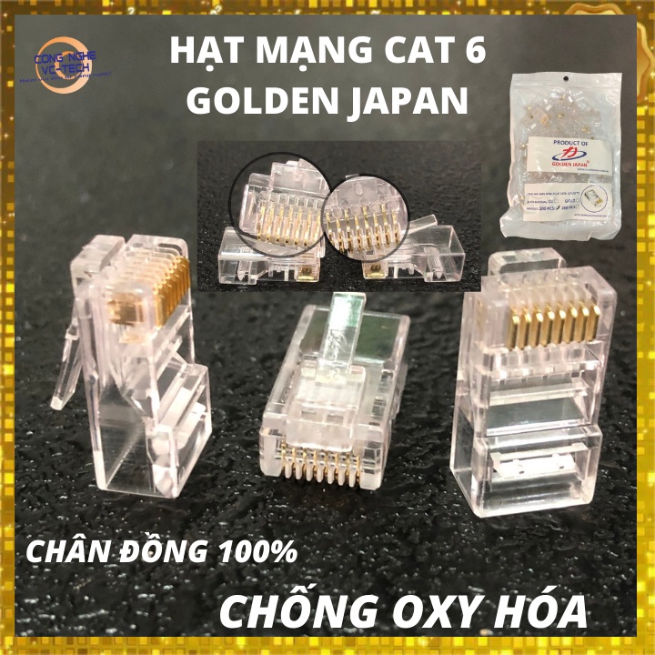 Túi 100 hạt mạng Rj45 CAT 6 GOLDEN JAPAN chính hãng-Hạt mạng chân đồng chống Oxy hóa-Đảm bảo tín hiệu tốc độ cao