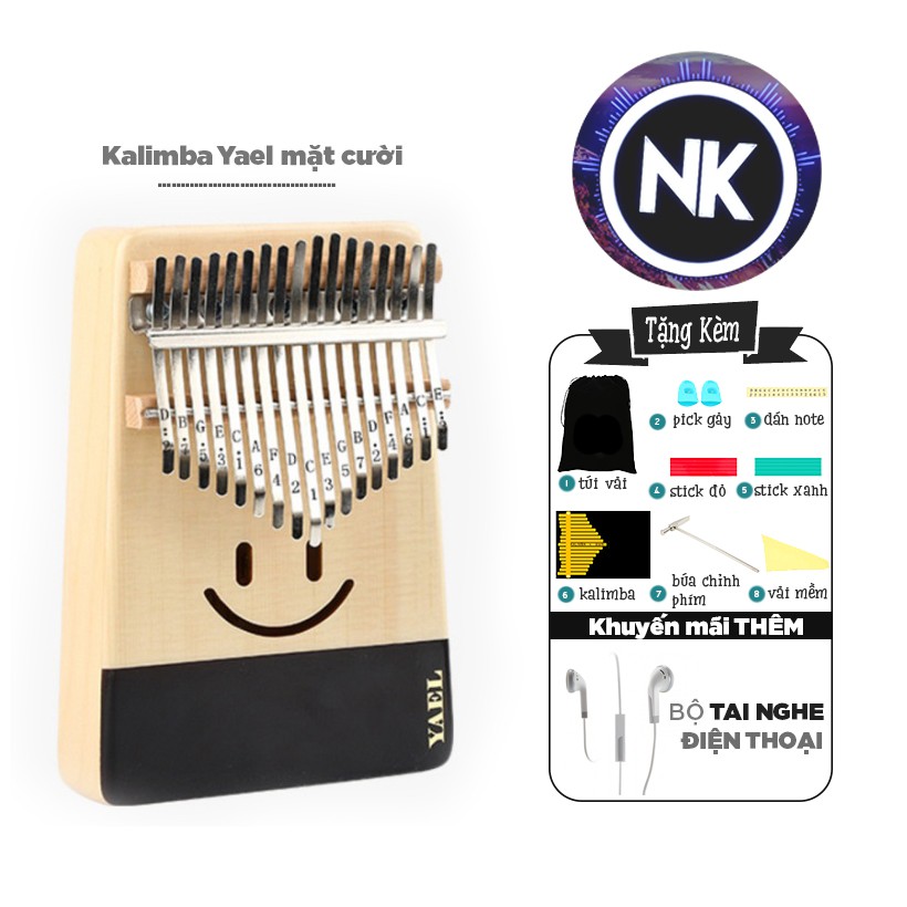 Đàn Kalimba Yael 17 Phím Mặt Cười Tặng Kèm Tai Nghe Thời Trang - Hàng Có Sẵn