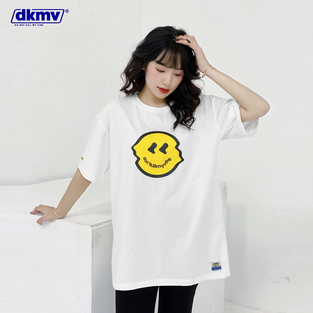 Áo thun unisex form rộng nữ màu trắng Dont' Kill My Vibe | DKMV Always Smile Tee - White