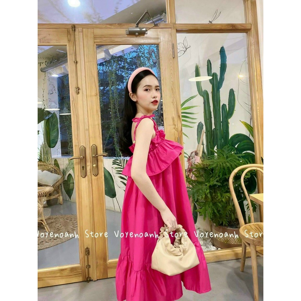 [Mã FASHIONT4WA2 giảm 10K đơn 50K] ĐẦM MAXI NỮ 2 DÂY VIỀN BÈO FORM SUÔNG ĐUÔI CÁ THỜI TRANG - ĐẦM NỮ ĐI BIỂN