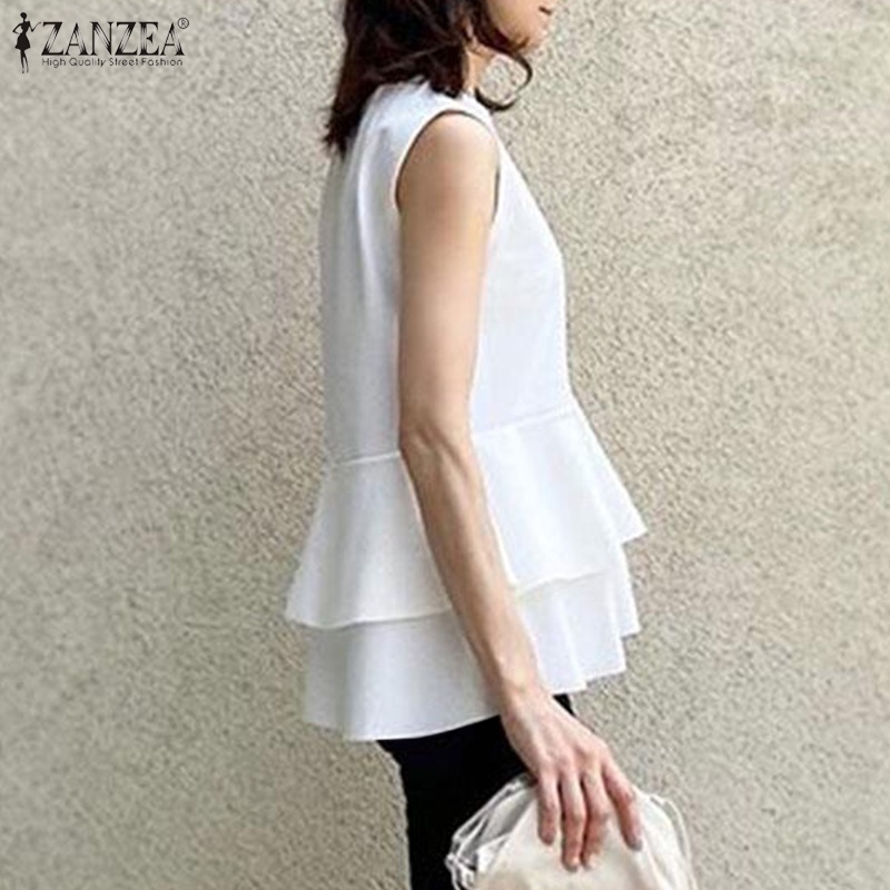 Zanzea Áo Dệt Kim Sát Nách Cổ Tròn Màu Trơn Thời Trang Cho Nữ