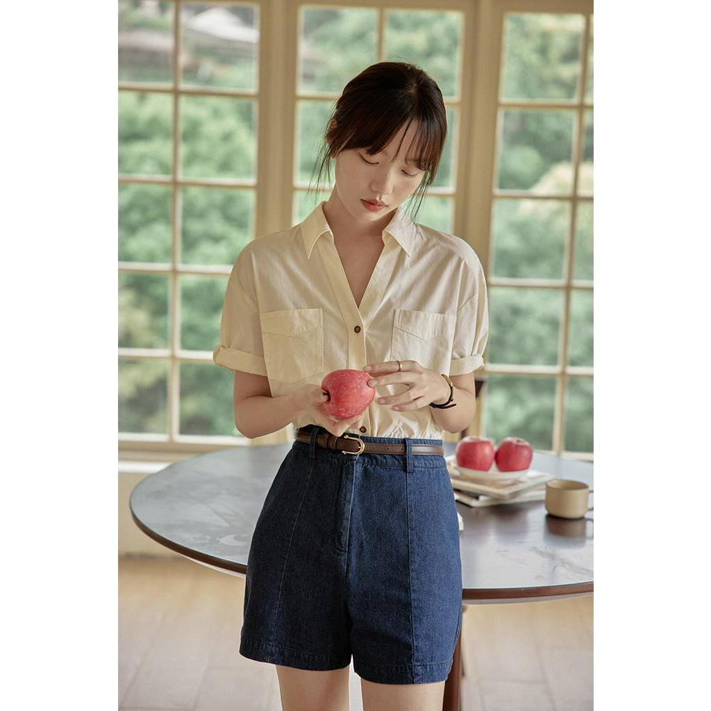 Áo Sơ Mi Nữ Ngắn Tay Cổ Chữ V Có Túi Đôi 62906