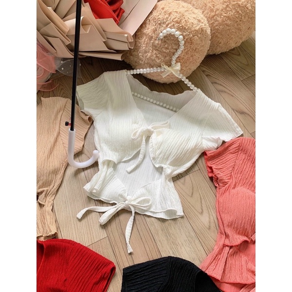 Áo kiểu tay ngắn chất xốp mịn ( có mút ngực)