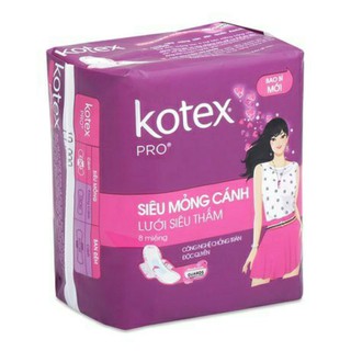 Băng vệ sinh Kotex Pro siêu mỏng cánh lưới siêu thấm 8 miếng