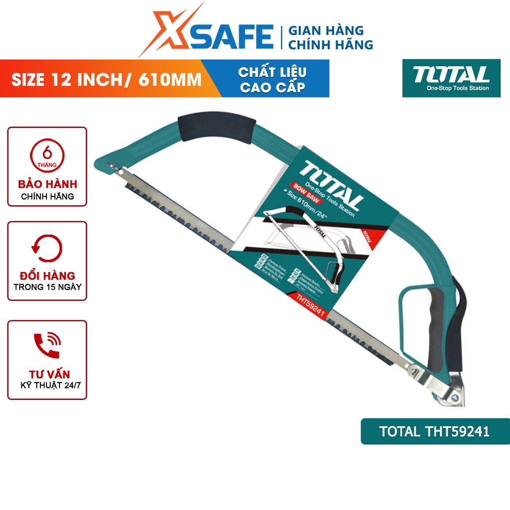 Cưa gỗ hình cung Total THT59241 | Khung cưa hình cung 610mm/24&quot; tay cầm bọc nhựa thép cao cấp, chống mòn, chịu lực tốt