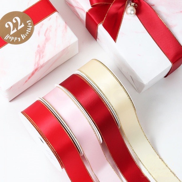 Ruy băng lụa viền kim tuyến 2cm