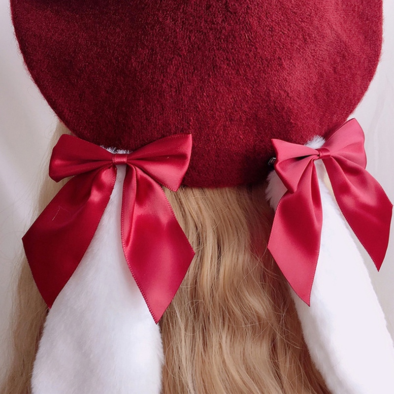 Mũ Nồi Bằng Len Đính Nơ Tai Thỏ Phong Cách Lolita Cổ Điển Giữ Ấm Mùa Đông Cho Nữ