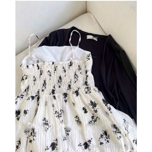 Váy 2 Dây Hoa Nhí Dáng Dài Kèm Áo Cardigan Ngắn AS02