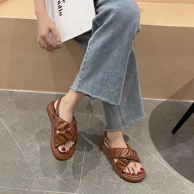 Sandal nữ quai chéo bèo nhún - Xăngdan học sinh, Sinh Viên mẫu cực xinh - PinkOri