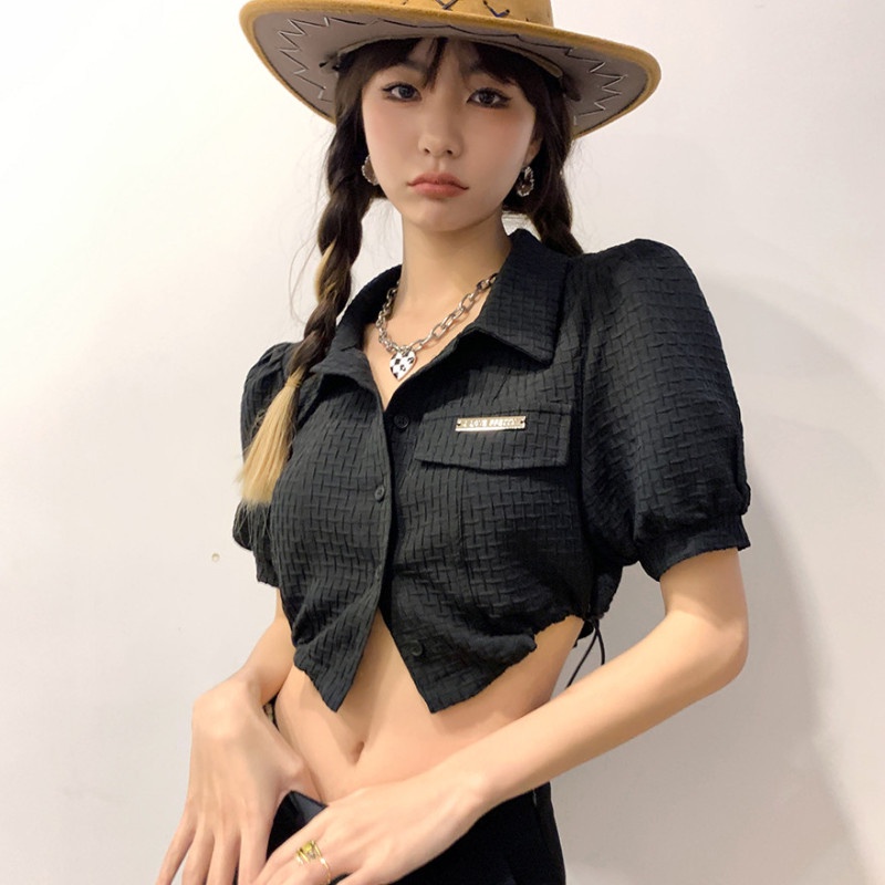 Áo Croptop Tay Ngắn Phối Dây Rút Thời Trang Cá Tính Dành Cho Nữ