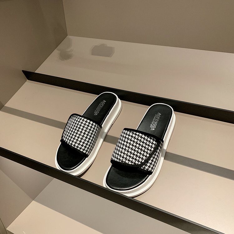 Dép nữ, Dép quai ngang ngựa vằn kẻ ô siêu nhẹ đế 2cm- dép bánh mì ngựa vằn ô vuông