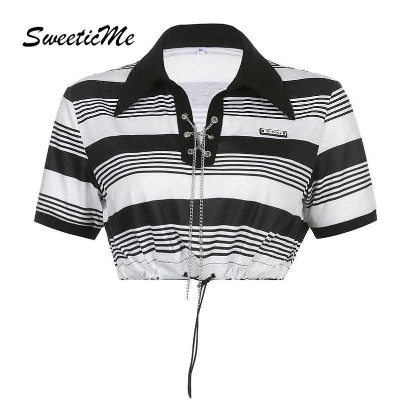 Áo Croptop Cổ Polo Màu Sắc Tương Phản Thời Trang Dành Cho Nữ