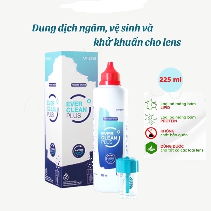 (Tặng nhỏ mắt Sancoba Nhật) Combo 4 dung dịch khử trùng và diệt khuẩn lens Avizor Ever Clean Plus 225ml