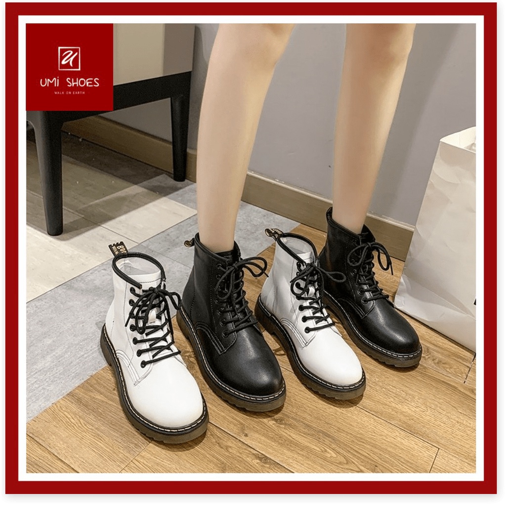𝔹𝕆𝕊𝕊 𝕊ℍ𝕆𝔼𝕊 ⚜️ Giày bốt cao cổ Ulzzang thời trang đế dày cao buộc dây đen/trắng cá tính năng động trẻ trung mới đ