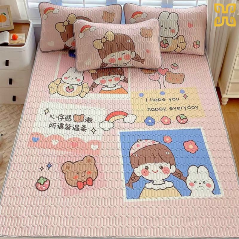 Chiếu điều hoà cao su non 5D tencel chiếu tấm trải mặt lụa mềm mát lõi cao su êm không mùi