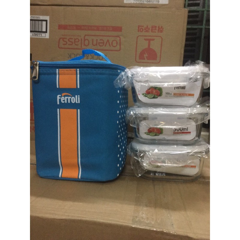 Bộ 3 thố thủy tinh feroli kèm túi xách giữ nhiệt tiện lợi