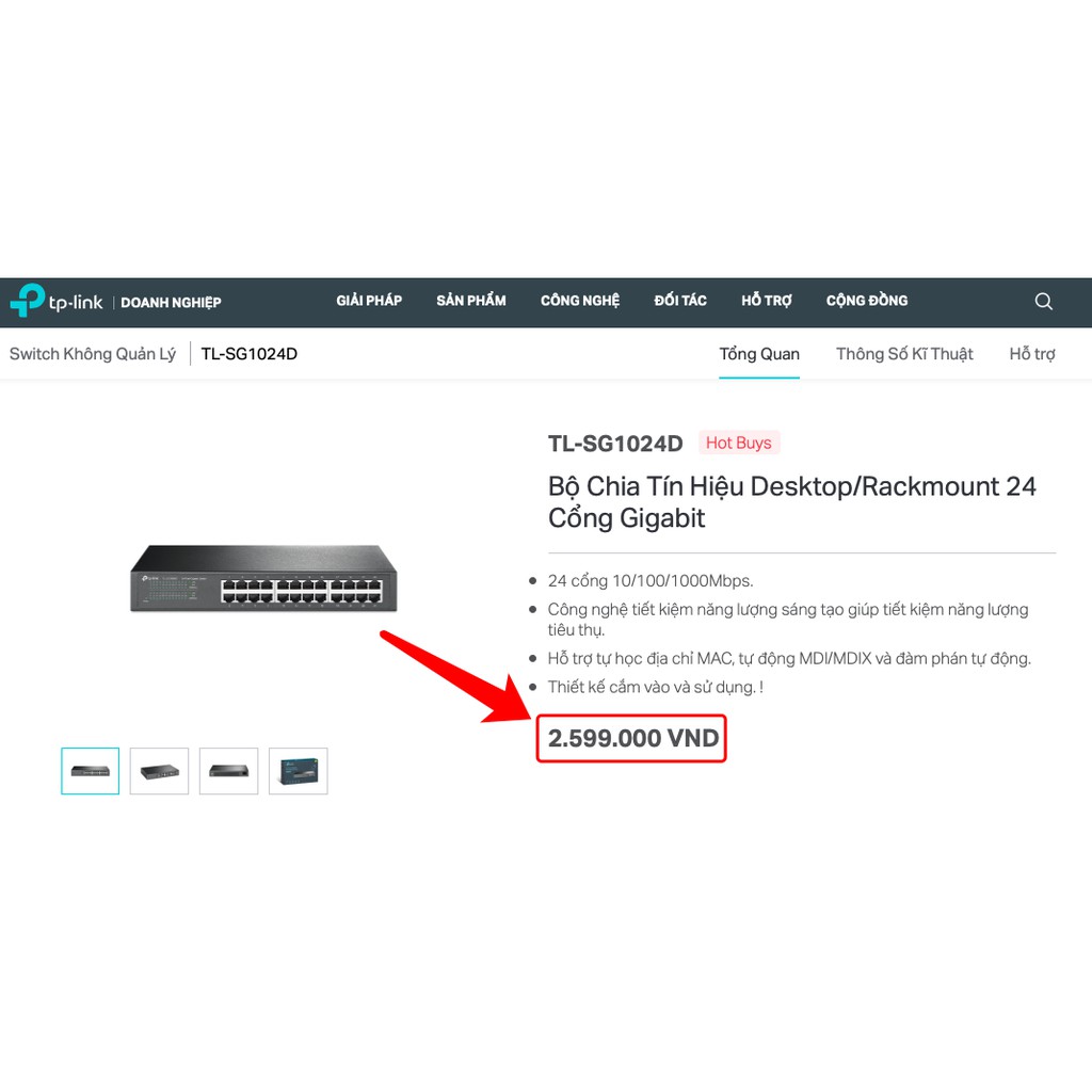 TP-Link Switch Gigabit 24 cổng 10/100/1000Mbps Gắn tủ/ Để bàn -TL-SG1024D - Hàng Chính Hãng