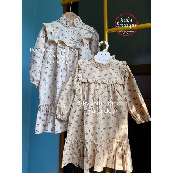 Váy Babydoll Bé Gái dài tay hoa nhí Vintage style Hàn Quốc chất cực đẹp [ Ảnh Thật]