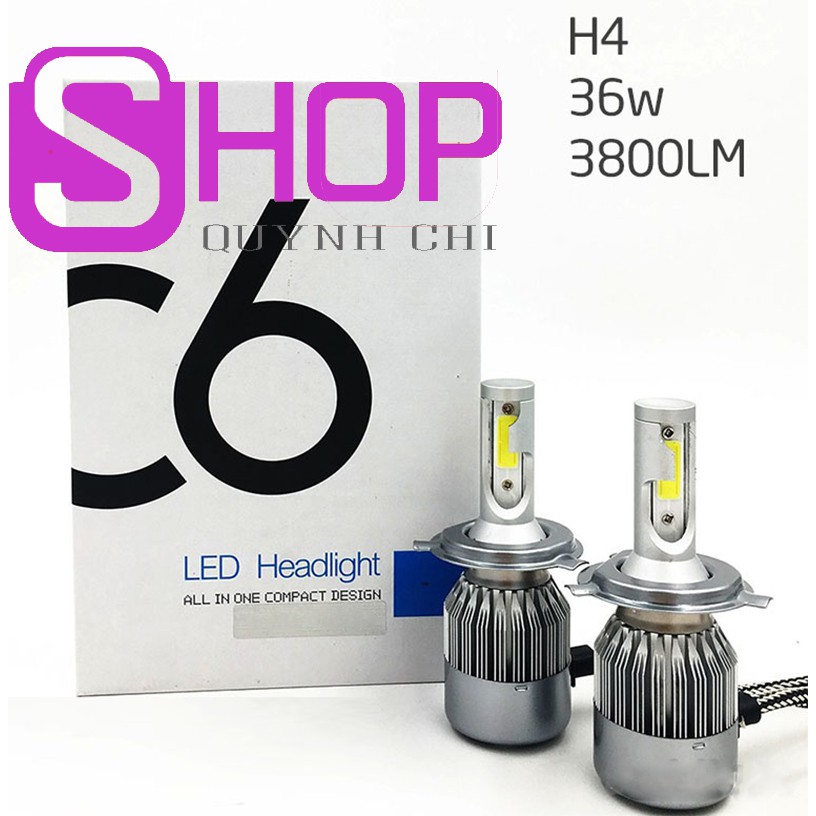 Bóng đèn  LED trợ sáng ô tô - xe máy, chân H4 HB2 9003 C6 siêu sáng 36W