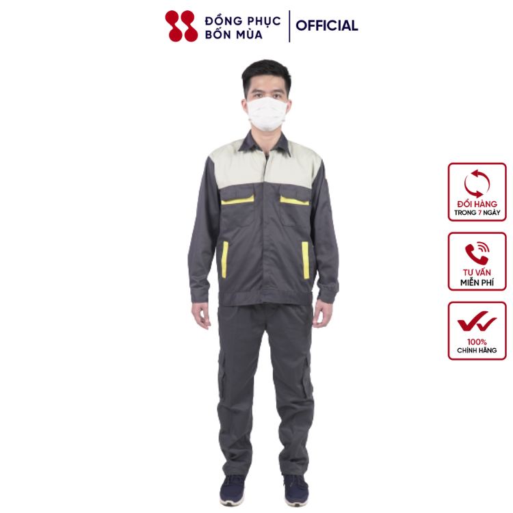 Quần Áo bảo hộ lao động may kỹ, quần áo bảo hộ lao động hàng đẹp, bộ túi chéo chất kaki cao cấp mã B01.09-21