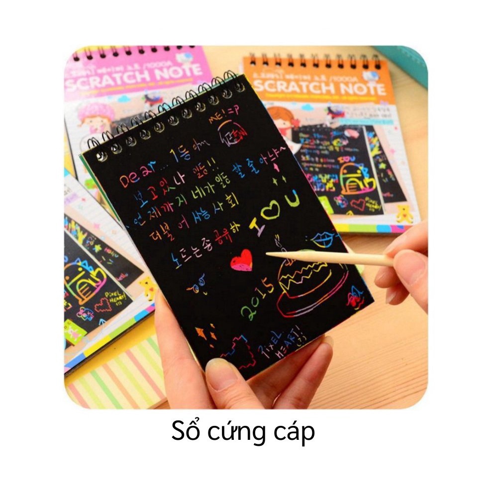 Sổ scratch note cho bé cực dễ thương -Sổ than ma thuật cầu vồng thiết kế thông minh tiện dụng