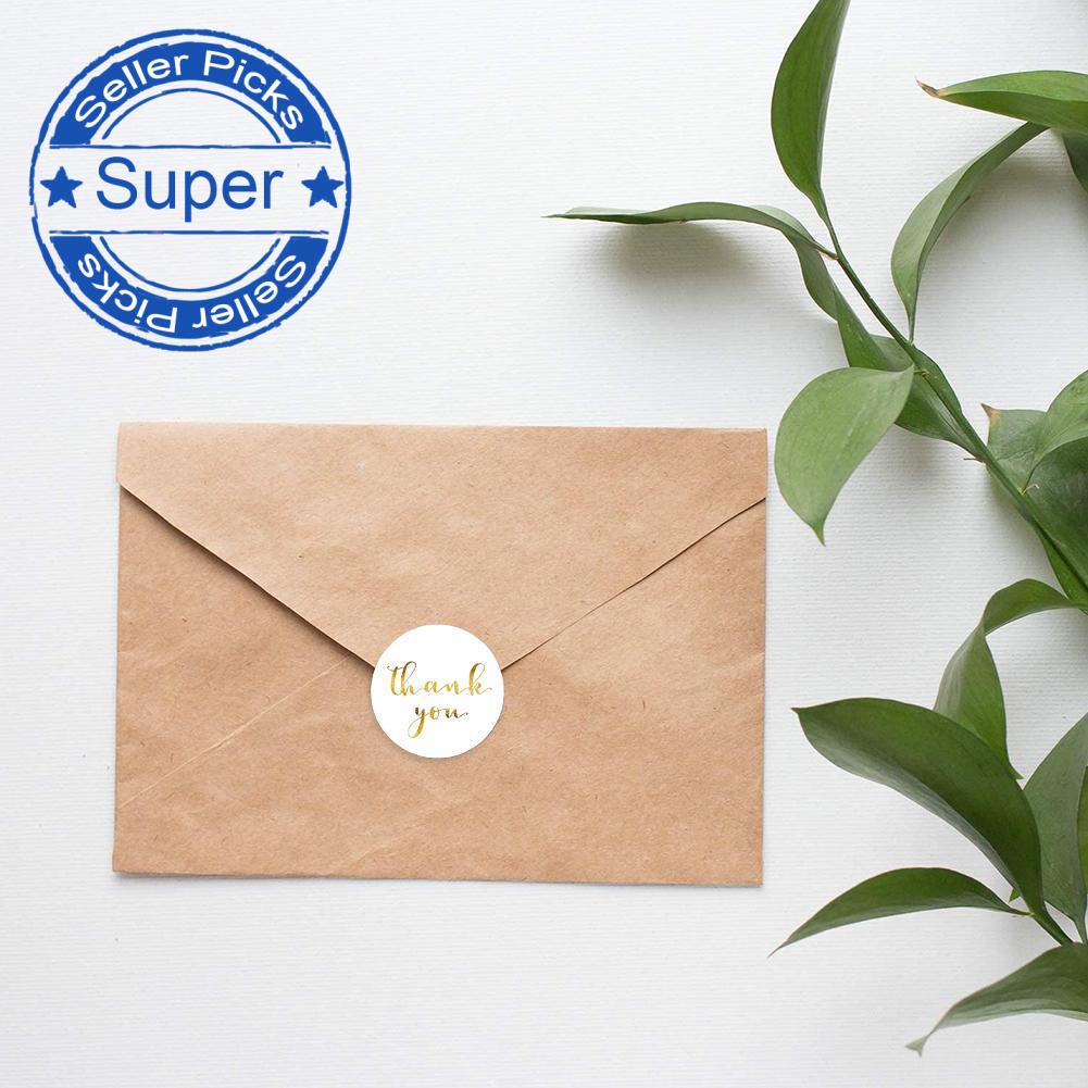 Cuộn 500 miếng dán tròn màu trắng in chữ Thank Inch 1 W0V1