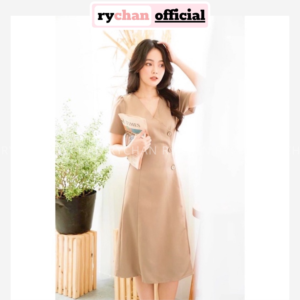 Đầm Nữ Dự Tiệc Tay Ngắn Bo Eo Nút Dừa Thanh Lịch, Đầm Kem Cổ Thuyền Cực Đẹp Của Năm [ẢNH THẬT CUỐI] - DX9771.