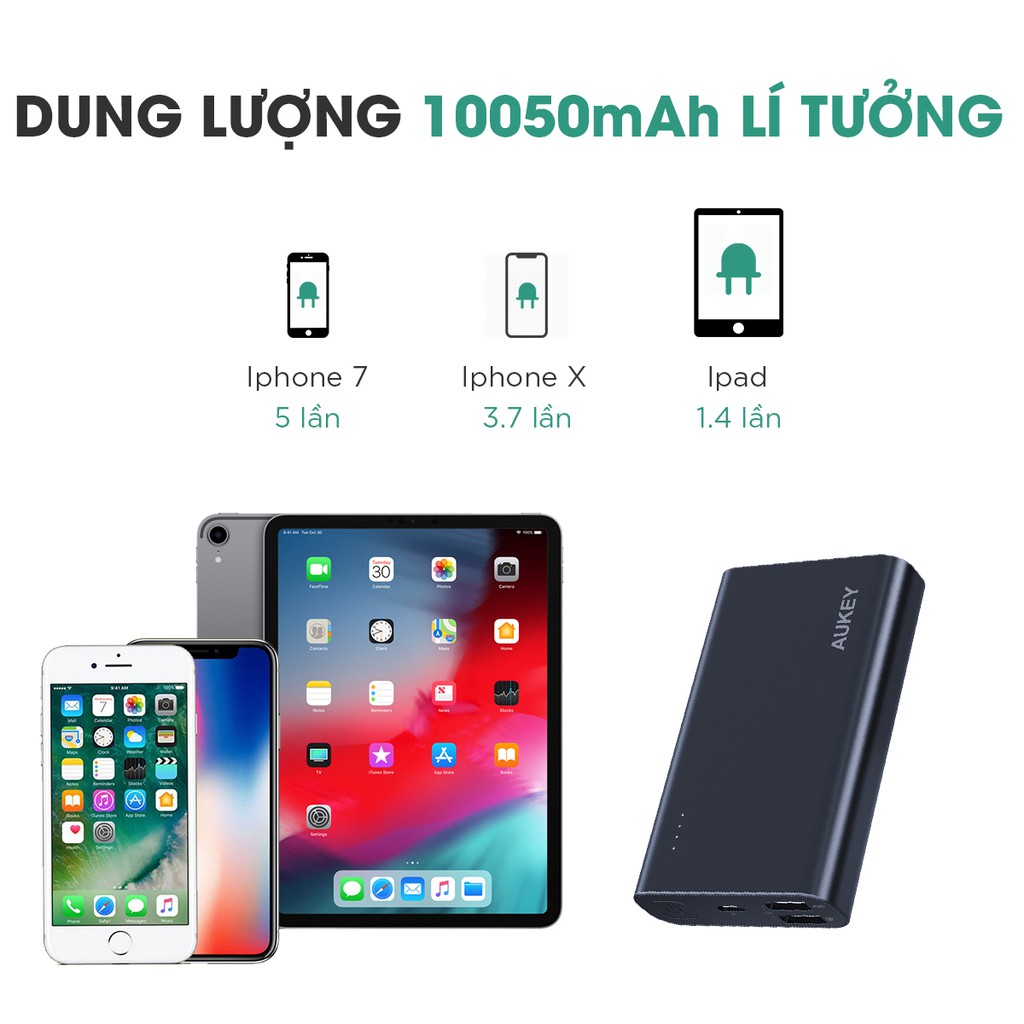 [Mã ELMALL300K giảm 5% đơn 500K] Pin Dự Phòng Aukey PB-AT10 10050mAh Sạc Nhanh QC 3, Công Nghệ AiPower - Hàng Chính Hãng