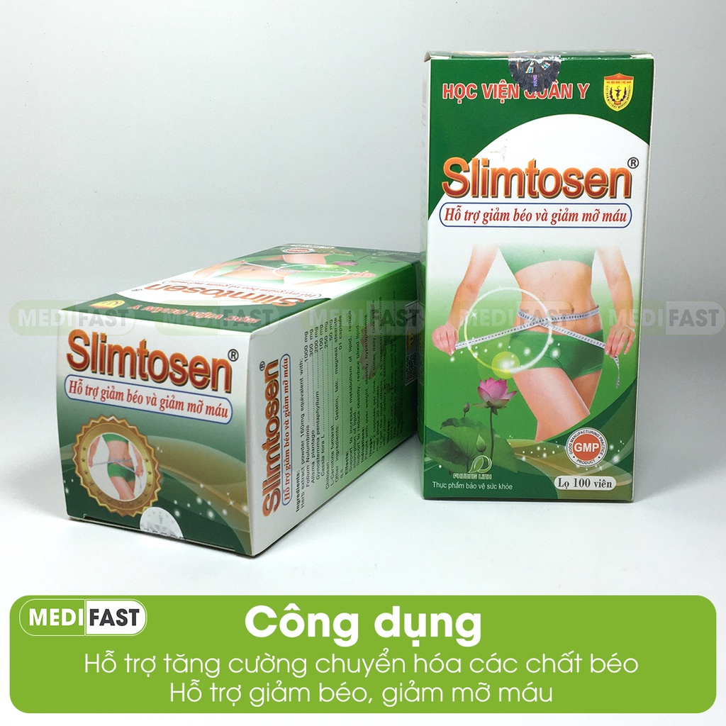 Slimtosen - Viên uống giảm cân của Học Viện Quân Y - Giảm cân hiệu quả, không lo mệt mỏi - Lọ 100 viên