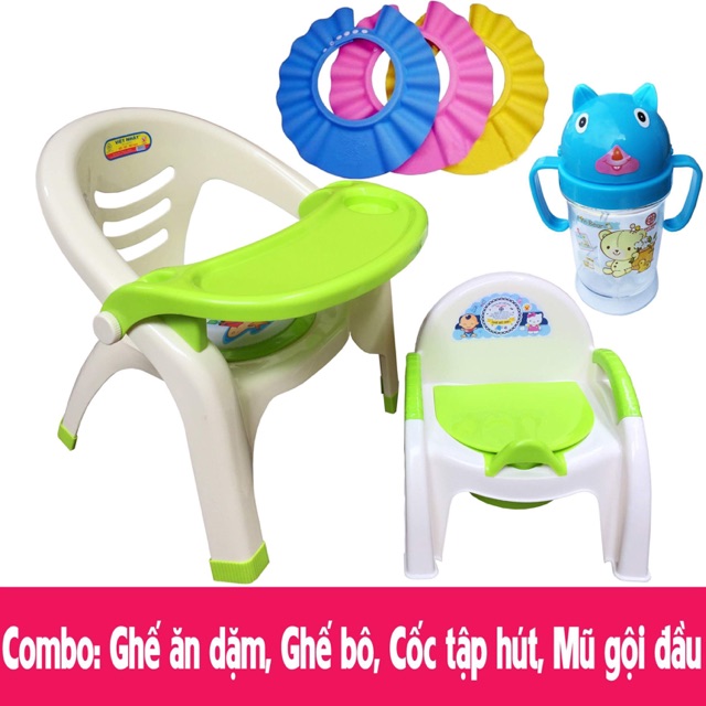 [Giảm 40k ship] Combo Ghế ăn dặm, Ghế bô, Cốc tập hút, Mũ tắm cho bé