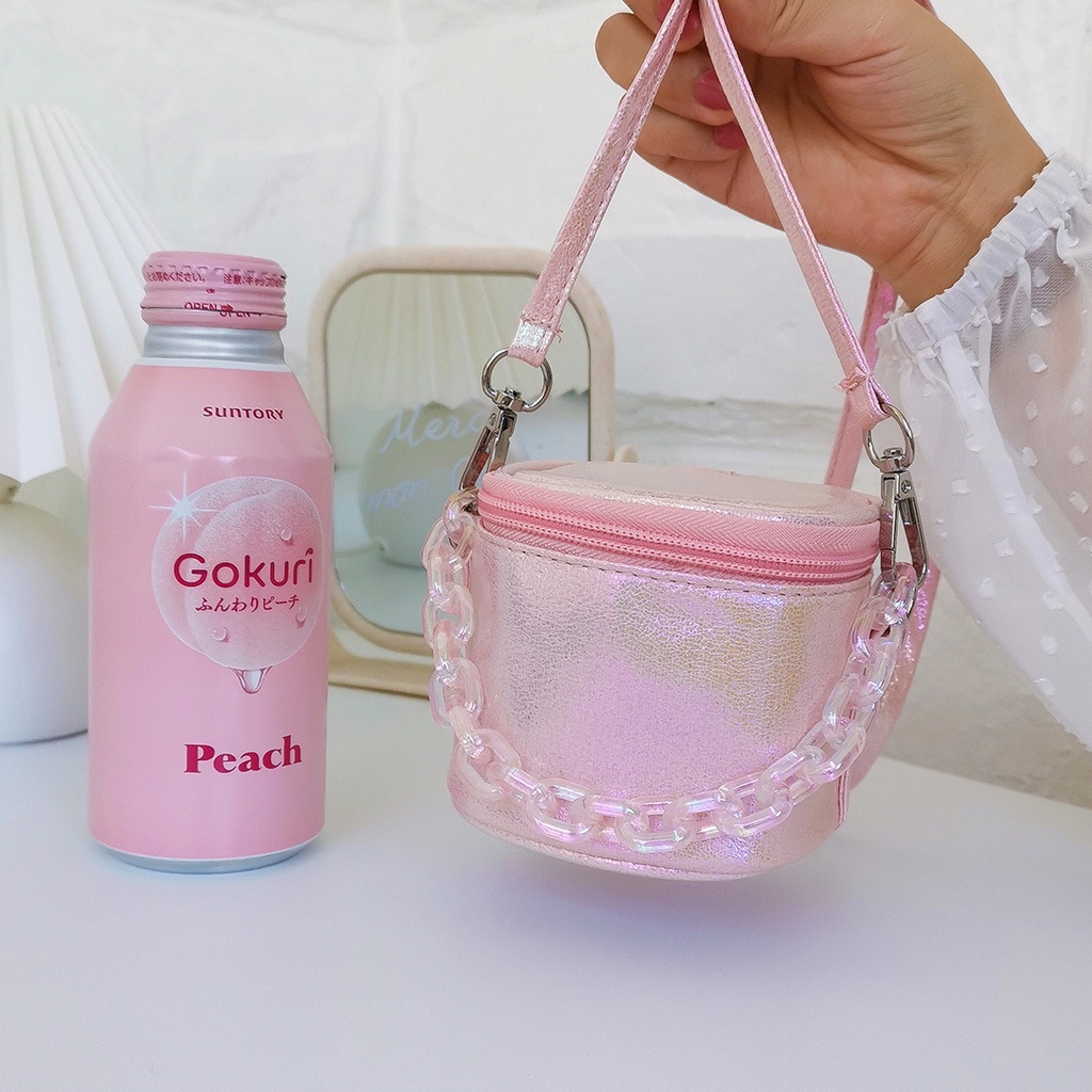 Màu Sắc Túi Đeo Chéo Hình Trụ Mini Phối Dây Xích Thời Trang Cho Nữ