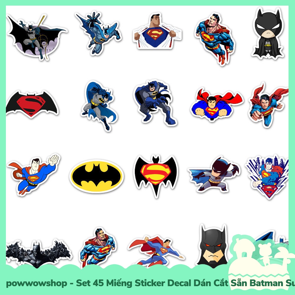 [Sẵn VN - Hỏa Tốc] Set 45 Miếng Sticker Decal Cắt Sẵn DIY Dán Trang Trí Vật Dụng Mẫu Batma V Superma Comic Classic