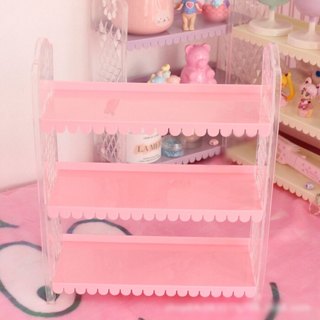 Kệ đựng đồ đa năng lắp ráp mini 3 ngăn hoa văn dễ thương màu pastel