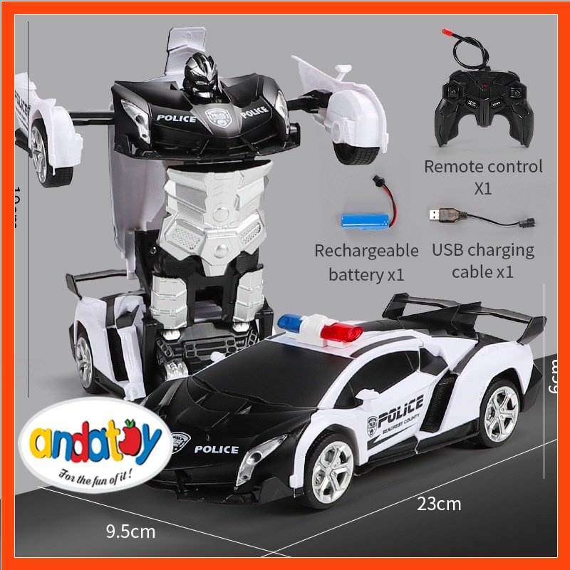 Ô tô điều khiển từ xa Robot biến hình Mykingdom đồ chơi robot xe cảnh sát-có đèn địa hình đồ chơi bé trai ANDATOY AD1005