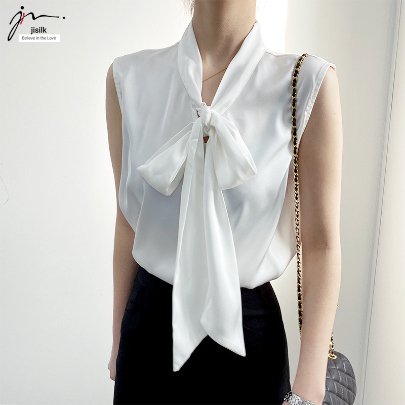 Áo kiểu nữ đẹp jisilk hàn quốc, áo công sở nữ đẹp bánh bèo cổ nơ lụa cao cấp Jula L.AK0-01
