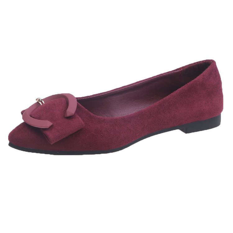 Giày búp bê da lộn đế bằng trang trí khóa cài phong cách Hàn Quốc mới 2020 cho nữ