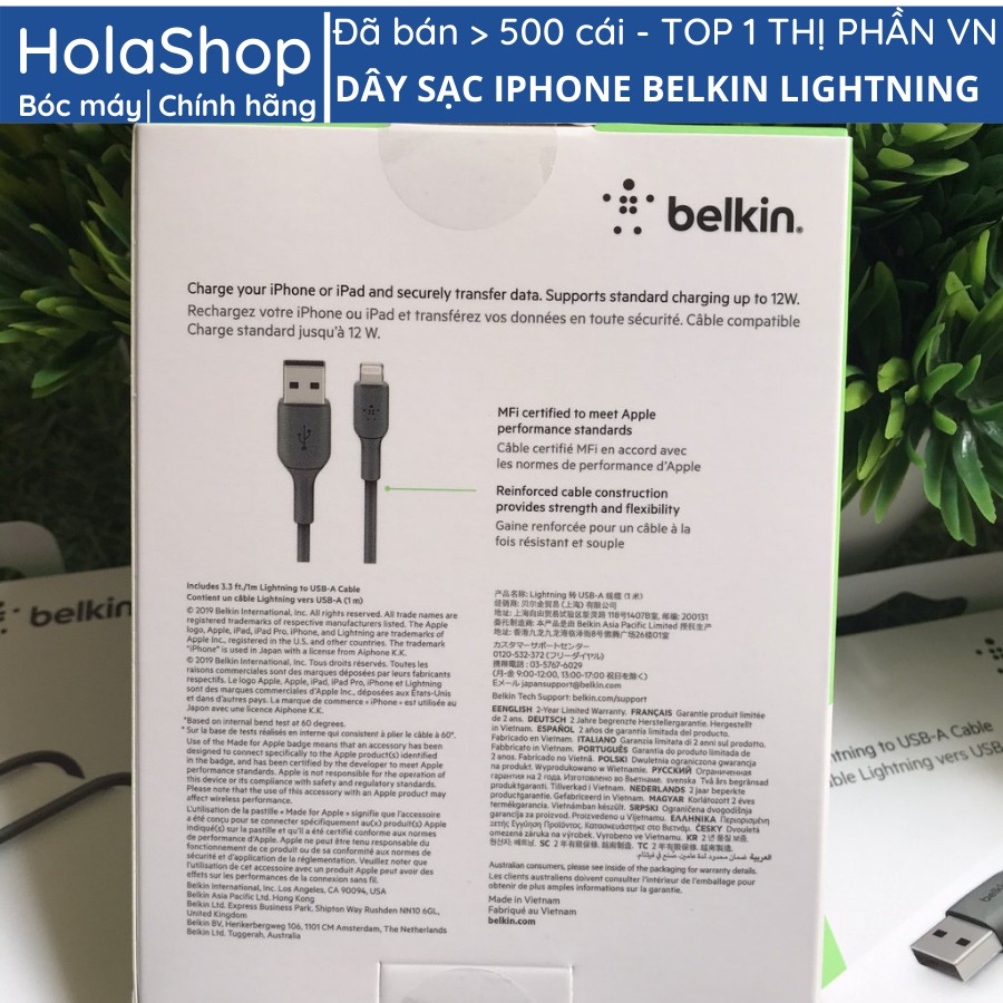 Dây sạc iphone Belkin MFI sạc nhanh chính hãng của mỹ, dài 1m cho IPhone 6 7 8 plus X XS Max 11 Pro Max