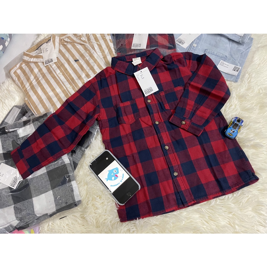 Áo Sơ Mi H&M Màu Sọc Caro Đỏ Đen cho bé trai