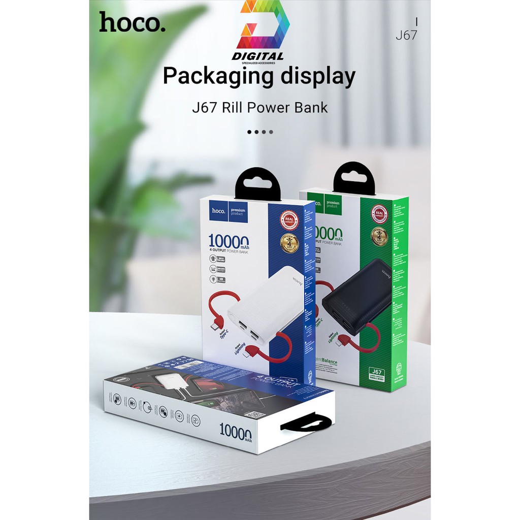 Sạc Dự Phòng Hoco J67 10000mAh Chính Hãng Tích Hợp Cáp Sạc Đa Năng