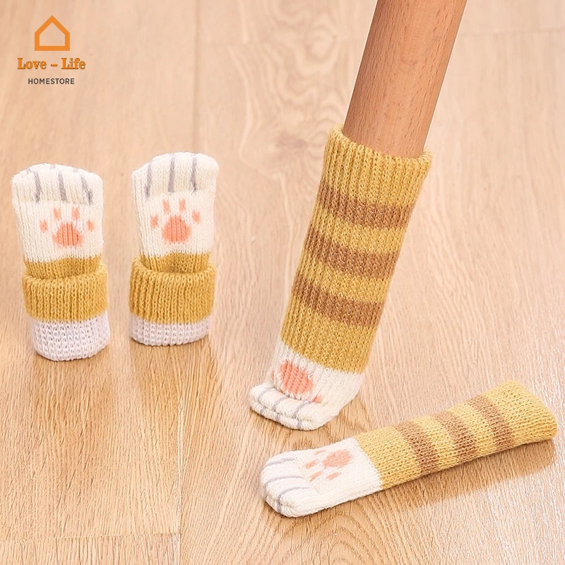 Vỏ Bọc Bảo Vệ Chân Bàn/Ghế Chống Trượt/Chống Mài Mòn Hình Dấu Chân Mèo Dễ Thương